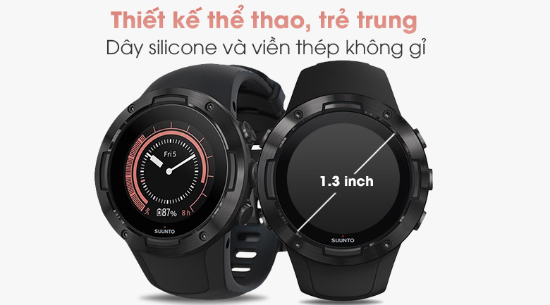 Đồng hồ thông minh Suunto 5 dây silicone đen có thiết kế thể thao