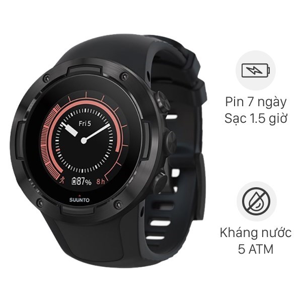 Đồng hồ thông minh Suunto 5 dây silicone đen