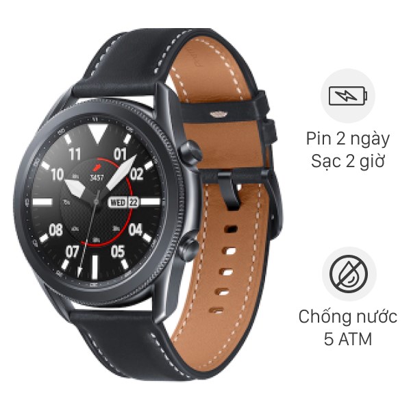 Galaxy Watch 3 viền thép: Với viền thép bóng bẩy, Galaxy Watch 3 có thiết kế tinh tế và đẳng cấp tuyệt đối. Với tính năng chuyển đổi giờ thế giới, đồng hồ này là một lựa chọn tuyệt vời cho những người thường xuyên đi công tác hoặc du lịch.