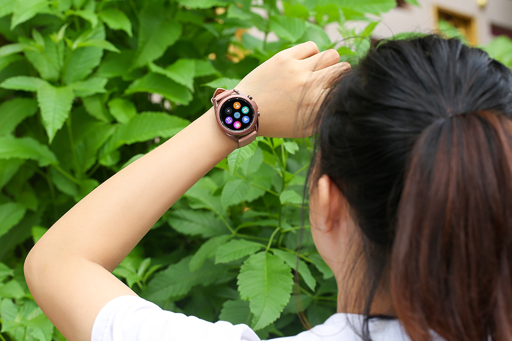 Siêu thị samsung Galaxy Watch 3 41mm thép vàng dây da hồng
