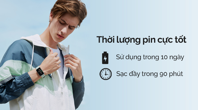 Đồng hồ thông minh Huawei Watch Fit dây silicone có thời lượng pin 10 ngày