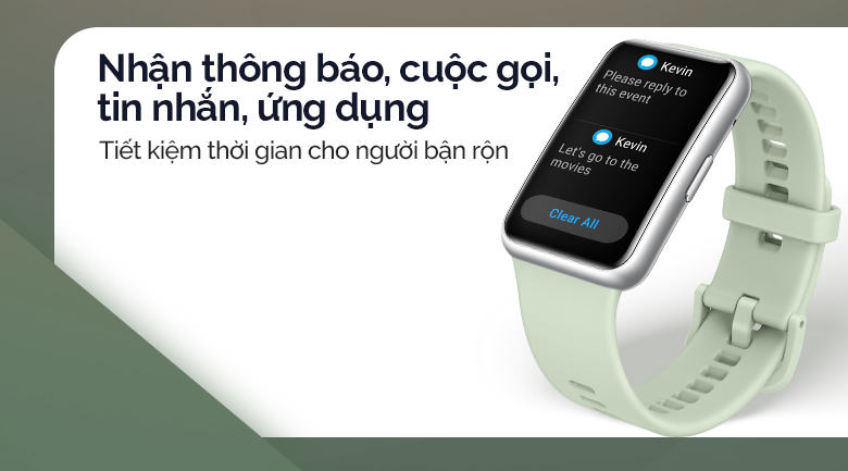 Huawei Watch Fit dây silicone có tính năng nhận thông báo, cuộc gọi, tin nhắn, ứng dụng