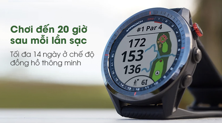 Garmin Approach S62 có thể chơi đến 20 giờ sau mỗi lần sạc