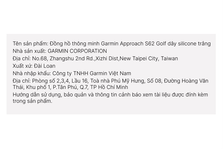 Đồng hồ thông minh Garmin Approach S62 47mm Màu Trắng