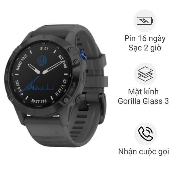 Đồng Hồ Thông Minh Garmin Fenix 6 Pro Solar 47Mm Xám