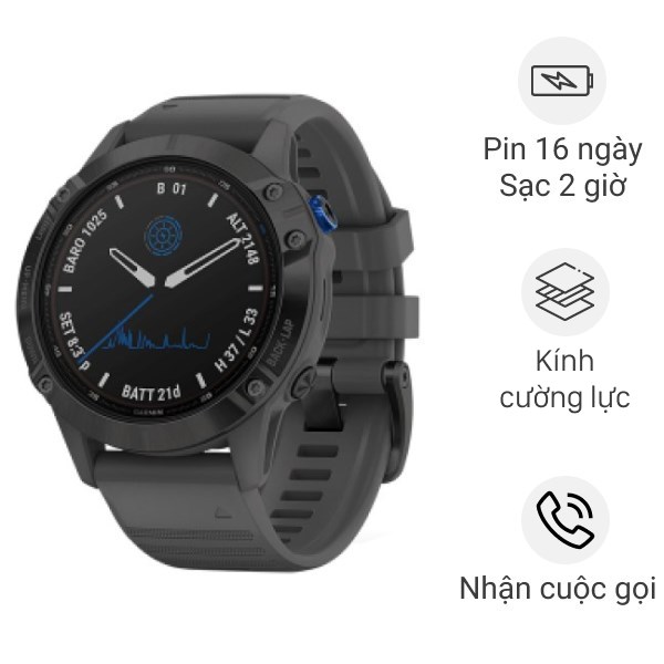 Đồng Hồ Thông Minh Garmin Fenix 6 Pro Solar 47Mm Xám