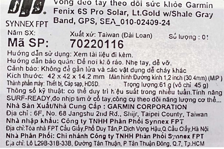 Đồng hồ thông minh Garmin Fenix 6S Pro Solar 42mm Xám Màu Xám