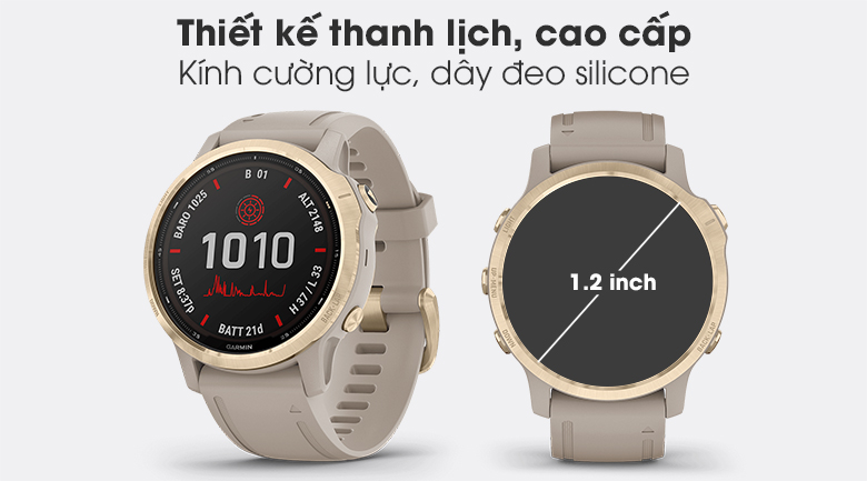 Đồng hồ thông minh Garmin Fenix 6S Pro Solar dây silicone có thiết kế thanh lịch, cao cấp