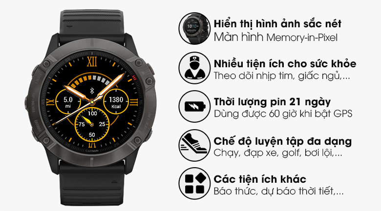 Đồng hồ thông minh Garmin Fenix 6X Sapphire dây silicone