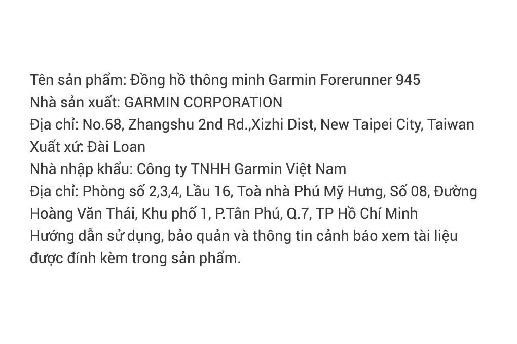 Đồng hồ thông minh Garmin Forerunner 945 47mm Màu Xanh Dương