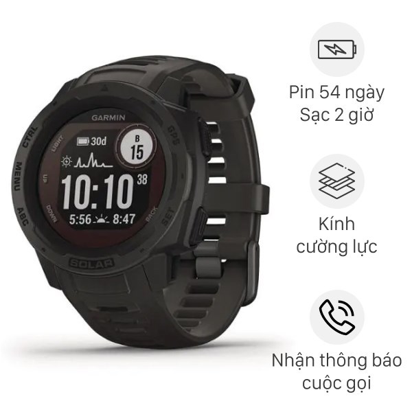 Đồng Hồ Thông Minh Garmin Instinct Solar 45Mm Đen