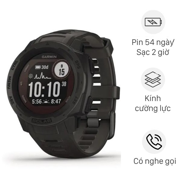 Đồng Hồ Thông Minh Garmin Instinct Solar 45Mm Đen