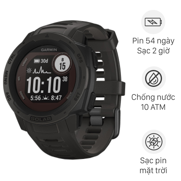 Đồng hồ thông minh Garmin Instinct Solar dây silicone đen