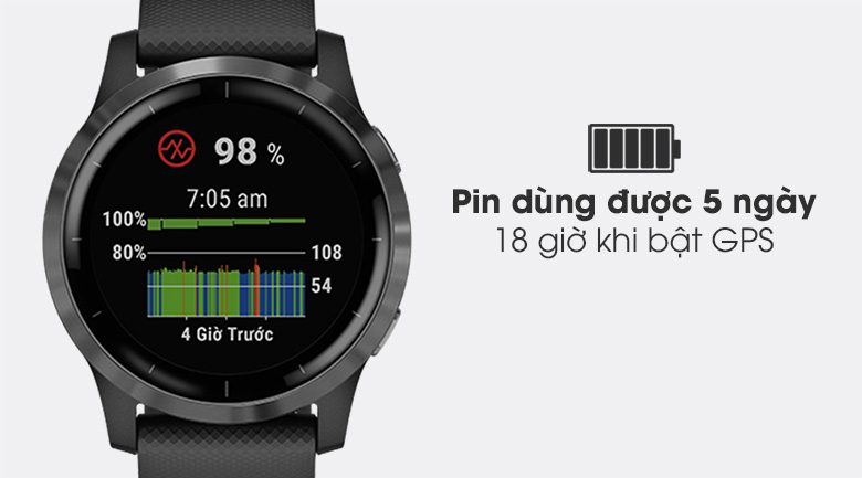 Đồng hồ thông minh Garmin Vivoactive 4 dây silicone có dung lượng pin lớn