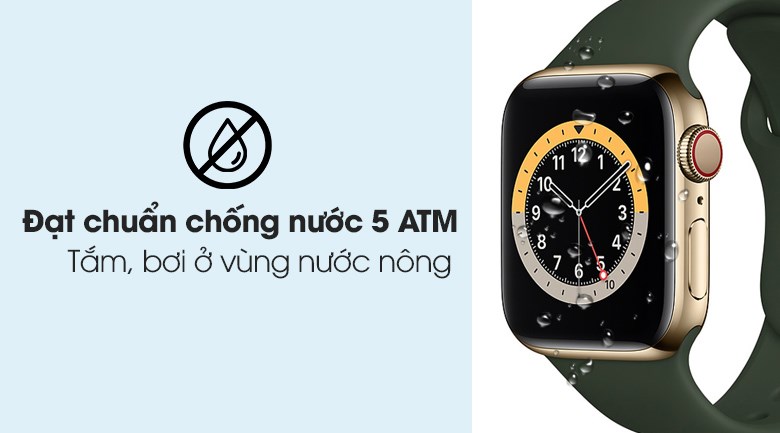 Apple Watch S6 LTE 40mm viền thép dây cao su đạt chuẩn chống nước 5 ATM