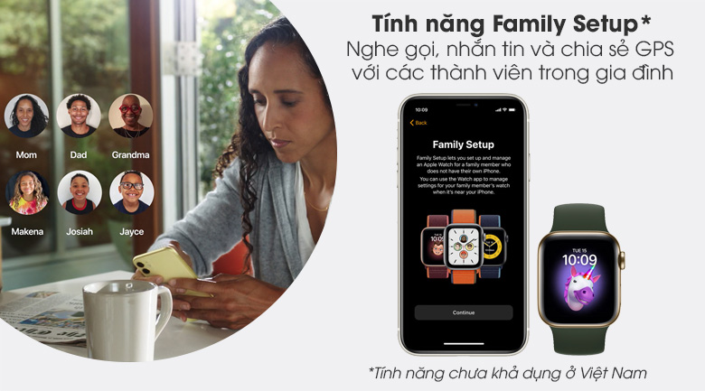 Apple Watch S6 LTE 40mm viền thép dây cao su có tính năng Family Setup