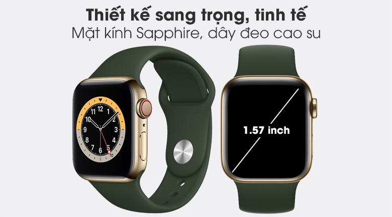 Apple Watch S6 LTE 40mm viền thép dây cao su mang thiết kế sang trọng