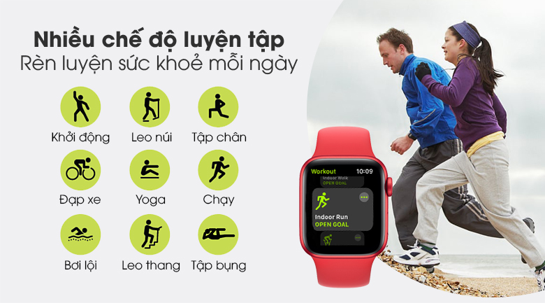 Apple Watch S6 40mm viền nhôm dây cao su (RED) có nhiều chế độ luyện tập khác nhau giúp bạn rèn luyện cơ thể hiệu quả