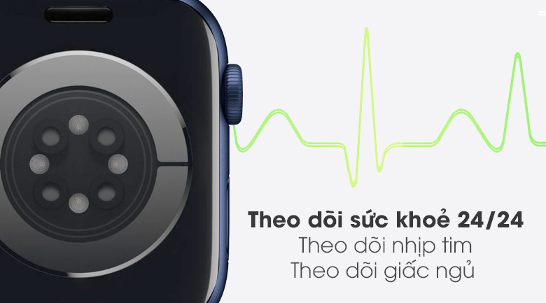 Apple Watch S6 44mm viền nhôm dây cao su hỗ trợ theo dõi sức khỏe người dùng