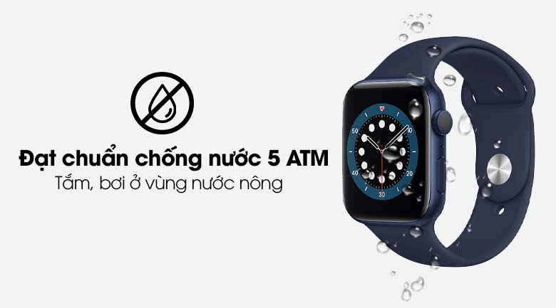 Apple Watch S6 44mm viền nhôm dây cao su xanh có hệ số chống nước 5 ATM Apple Watch S6 44mm viền nhôm dây cao su xanh có hệ số chống nước 5 ATM