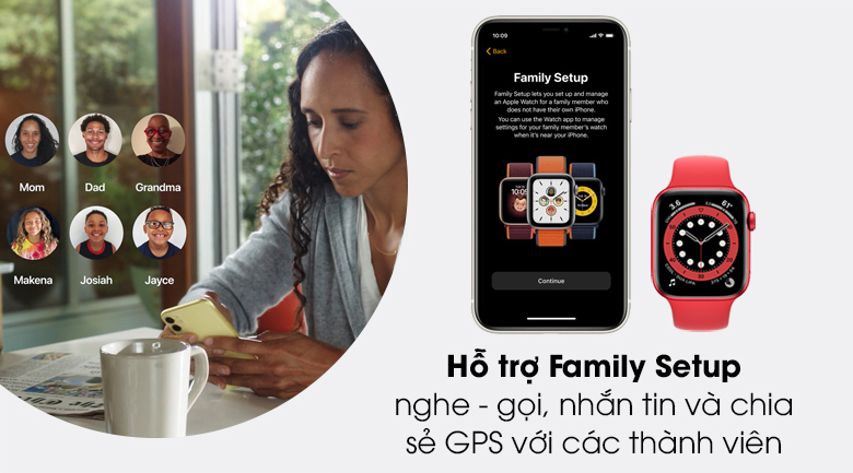 Apple Watch S6 44mm viền nhôm dây cao su có tính năng Family Setup Apple Watch S6 44mm viền nhôm dây cao su có tính năng Family Setup