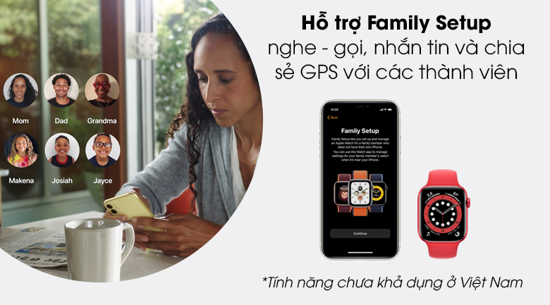 Apple Watch S6 44mm viền nhôm dây cao su có tính năng Family Setup