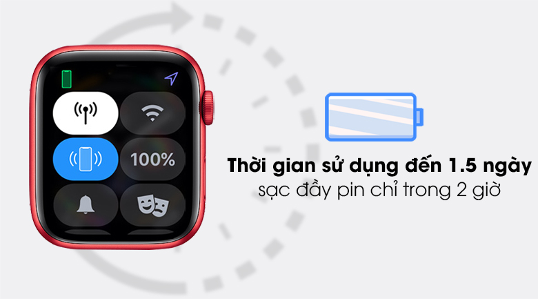 Apple Watch S6 44mm viền nhôm dây cao su chỉ mất 2 giờ sạc pin