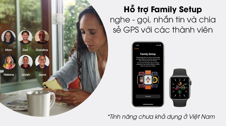 Apple Watch SE LTE 40mm viền nhôm dây cao su có thêm tính năng family setup