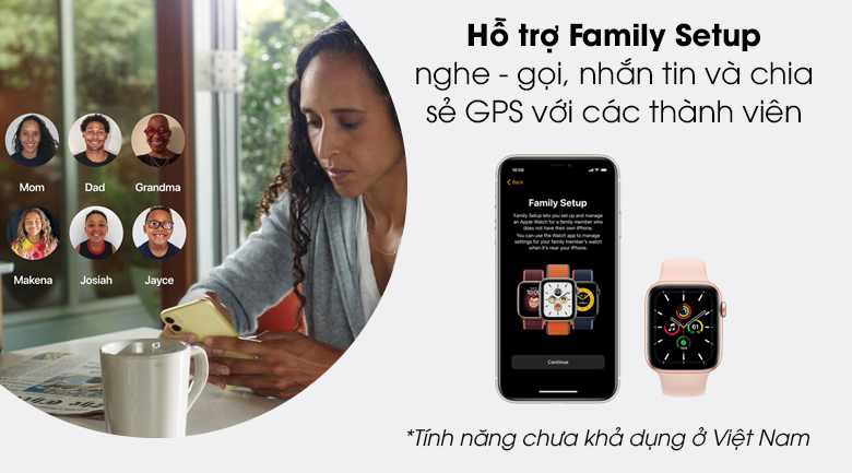 Apple Watch SE LTE 44mm viền nhôm dây cao su được hỗ trợ family setup