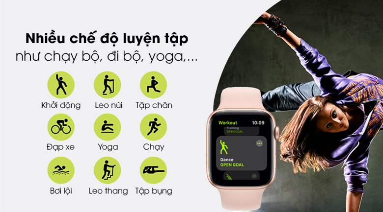 Apple Watch SE LTE 44mm viền nhôm dây cao su có nhiều chế độ luyện tập