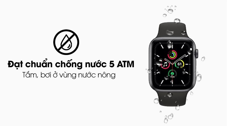 Apple Watch SE 44mm viền nhôm dây cao su có hệ số chống nước 5 ATM