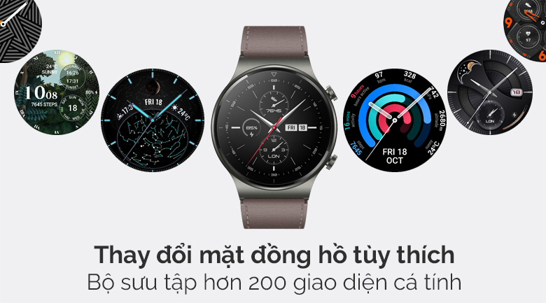 Huawei Watch GT2 Pro 46mm dây da với bộ sưu tập hơn 200 mặt đồng hồ