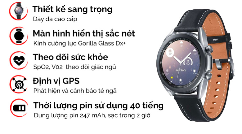 Samsung Galaxy Watch 3 là một trong những chiếc đồng hồ thông minh được đánh giá cao nhất hiện nay. Với sự kết hợp giữa thiết kế đẹp mắt, tính năng đa dạng và chất lượng tuyệt vời, chiếc đồng hồ này sẽ là lựa chọn hoàn hảo cho các tín đồ công nghệ.