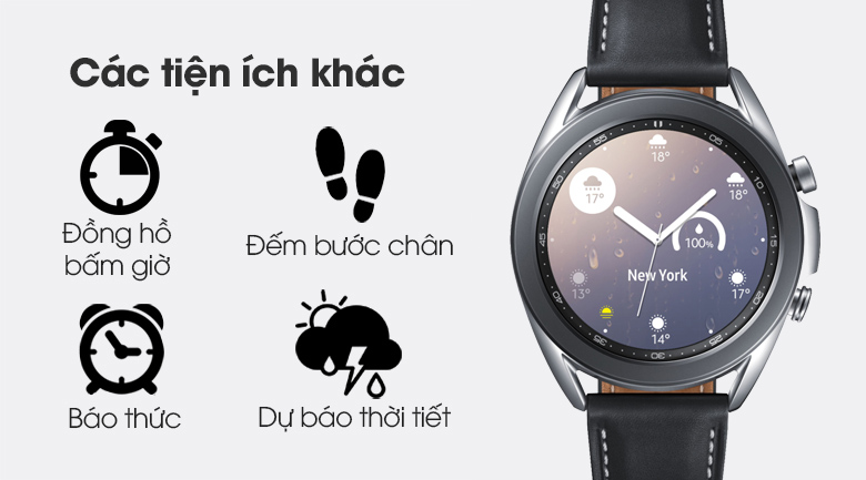 Đồng hồ Samsung Galaxy Watch 3 41mm viền thép bạc dây da có nhiều tính năng tiện lợi khác
