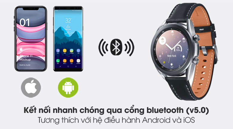 Đồng hồ Samsung Galaxy Watch 3 41mm viền thép bạc dây da có tính năng kết nối bluetooth nhanh chóng