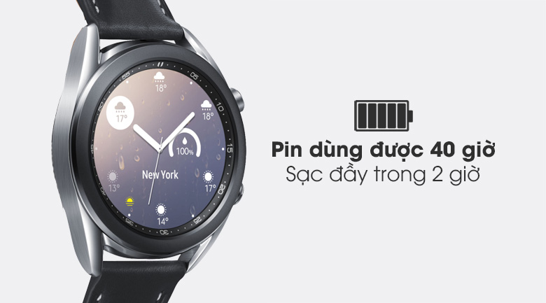 Đồng hồ Samsung Galaxy Watch 3 41mm viền thép bạc dây da có thời lượng pin cao