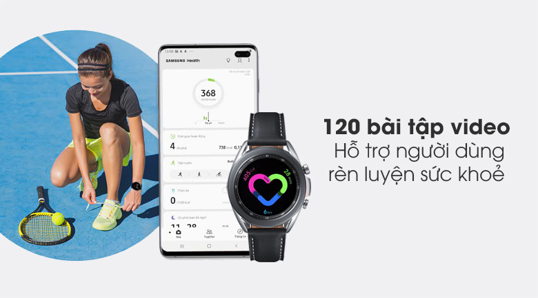 Đồng hồ Samsung Galaxy Watch 3 41mm viền thép bạc dây da cung cấp 120 bài tập