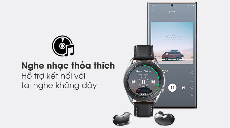 Đồng hồ Samsung Galaxy Watch 3 41mm viền thép bạc dây da giúp nghe nhạc thỏa thích