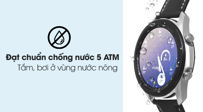 Đồng hồ Samsung Galaxy Watch 3 45mm viền thép bạc có hệ số chống nước 5 ATM