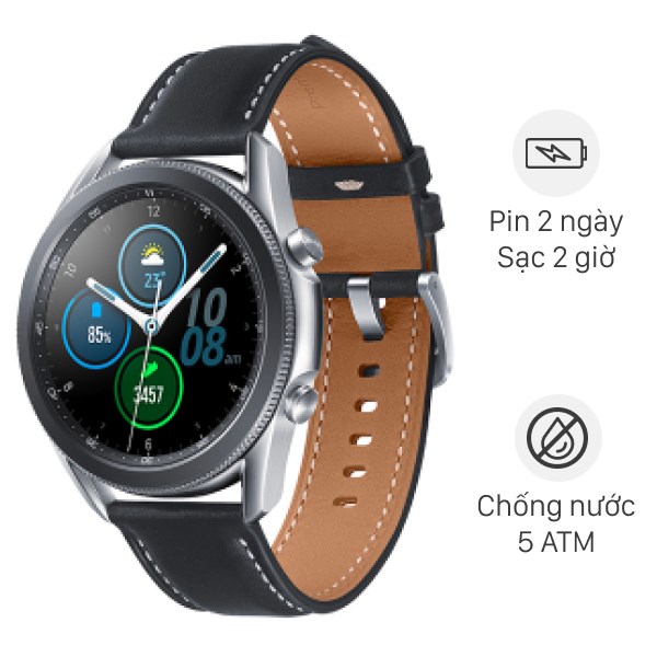 Samsung Galaxy Watch 3 45mm viền thép bạc dây da