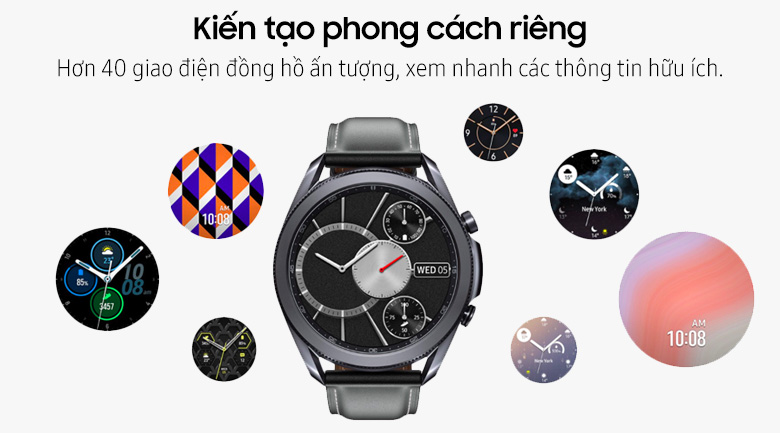 Đồng hồ Samsung Galaxy Watch 3 45mm viền thép bạc dây da có tính năng thay đổi mặt đồng hồ