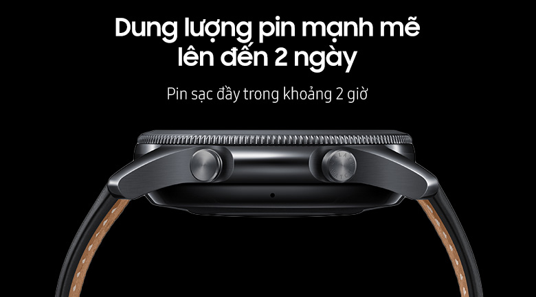 Đồng hồ Samsung Galaxy Watch 3 45mm viền thép bạc dây da có thời gian sạc nhanh chóng