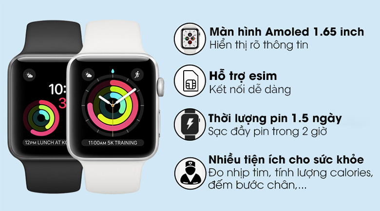 Apple Watch S3 Lte 42Mm Viền Nhôm Dây Cao Su Trắng - Có Trả Góp