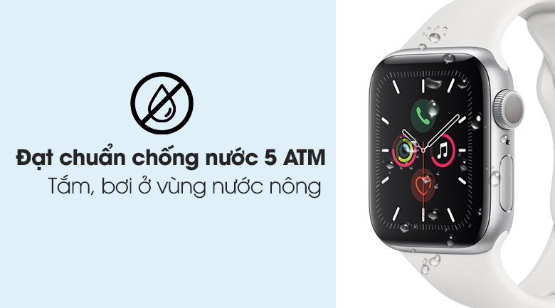 Apple Watch S5 44mm viền nhôm dây cao su trắng đạt chuẩn chống nước 5 ATM