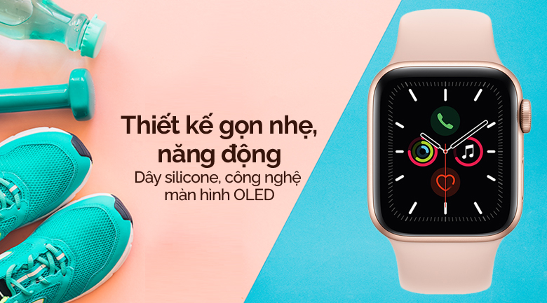 Đồng hồ thông minh Apple Watch S5 44mm viền nhôm dây cao su hồng