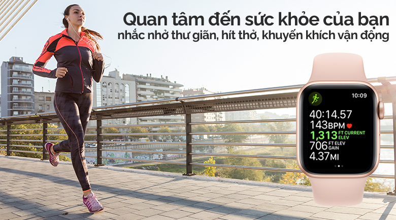 Đồng hồ thông minh Apple Watch S5 44mm viền nhôm dây cao su hồng