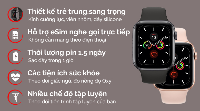 Đồng hồ thông minh Apple Watch S5 LTE 40mm viền nhôm dây cao su đen