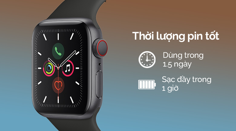 Đồng hồ thông minh Apple Watch S5 LTE 40mm viền nhôm dây cao su đen