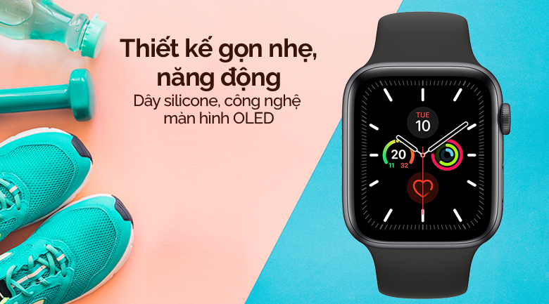 Đồng hồ thông minh Apple Watch S5 LTE 44mm viền nhôm dây cao su đen