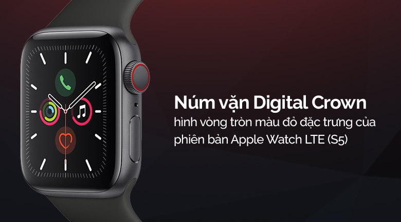 Đồng hồ thông minh Apple Watch S5 LTE 44mm viền nhôm dây cao su đen